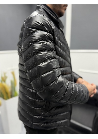 Avni Ceylan Erkek Parlak Şık Slim Fit Kışlık Şişme Mont Siyah