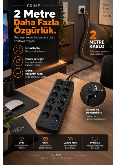 Robeve Fulltech Prıme 10 Lu Akım Korumalı Priz 3680w