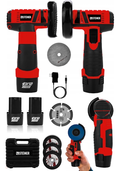 Steiner 12v 2 Ah Çift Akülü Mini Avuç İçi Spirali Ve Şarjlı Avuç Taşlama Makinesi Kırmızı