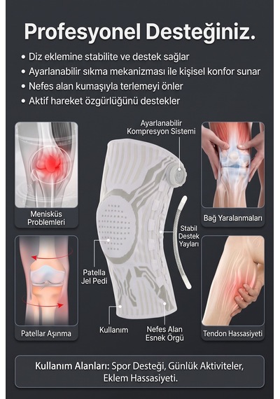 Magvora Akıllı Döner Düğmeli Kompresyon Spor Dizliği - Sağ Bacak, Beyaz
