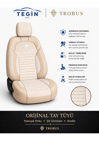Fiat Albea 2002-2012 Araca Uyumlu Premium Tay Tüyü Koltuk Kılıfı Liona Serisi Bej