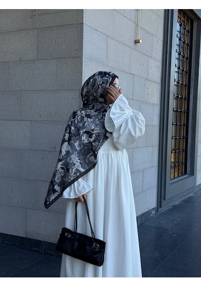 Qalortex Scarf Pamuklu Mimoza Desen Şal- Siyah/beyaz SİYAH-BEYAZ