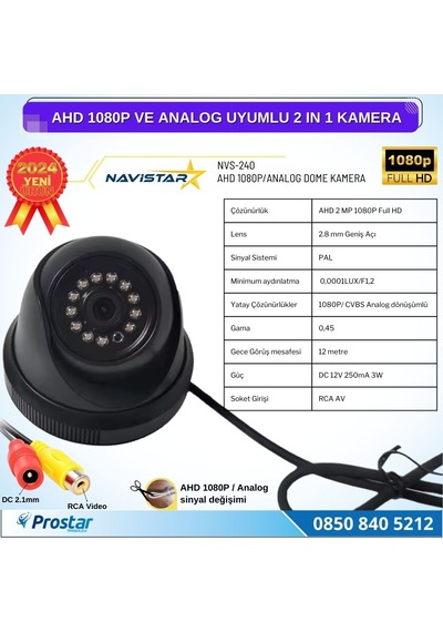 Ahd 1080p Ve Analog Pal Çevrilebilir Plastik Mini Dome Araç Kamerası