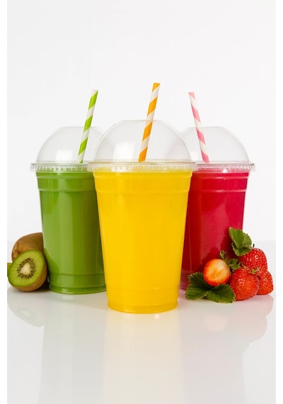Kapaklı Pipetli Şeffaf Plastik Bardak Pet Kahve Limonata Milkshake Bardağı 100 Adet Şeffaf