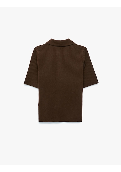 Koton Regular Fit Kısa Kollu Polo Yaka Triko Kazak Kahverengi 7wak90215ht Kahve