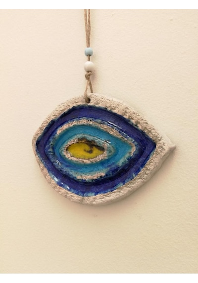 Seramik Mini Göz Nazarlık Dekoratif Duvar Süsü 11X14 Cm