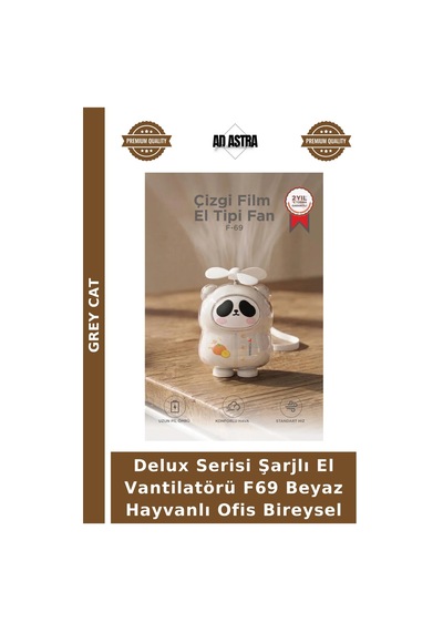 Delux Serisi Şarjlı El Vantilatörü F69 Beyaz Hayvanlı Ofis Bireysel