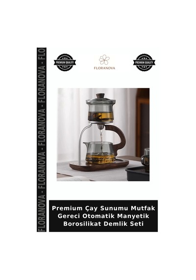 Premium Çay Sunumu Mutfak Gereci Otomatik Manyetik Borosilikat Demlik Seti Şeffaf