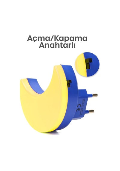 Yarım Ay Gece Lambası On/off Tuşlu Koridor Hol Işığı Uyuma Işığı Sarı K6975 Diğer