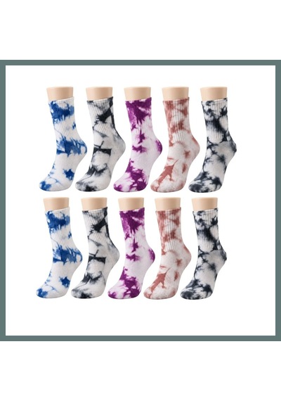 Bezos Unisex Batik Desenli Çorap 10'lu Set Pamuklu Renkli Uzun Soket Dikişsiz Nefes Alan Günlük Spor Çorabı Ventra Çok  Renkli
