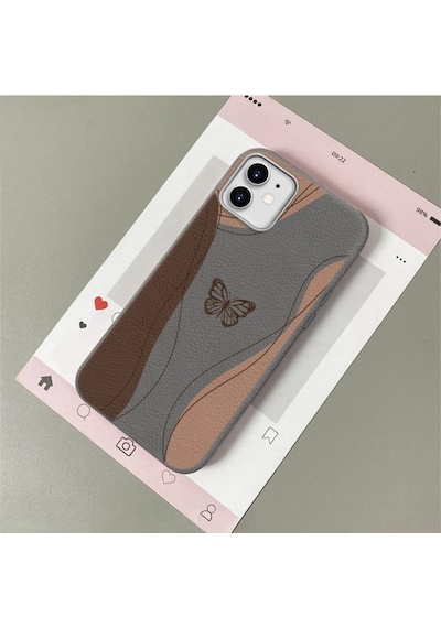 İphone 11 Uyumlu Gri Deri Dokulu Silikon Kamerayı Korur Şok Emici Kılıf Diğer