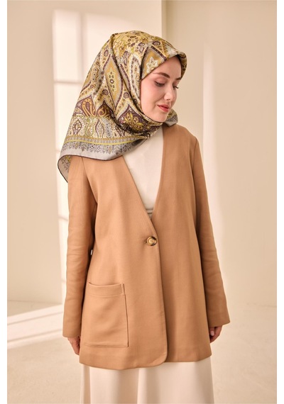 Silk Home Twill İpek Eşarp 11476-49 Acı Kahve, Bej, Yeşil, Yeşil Gri