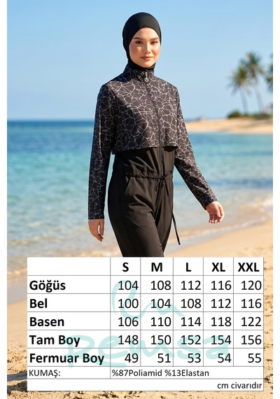 Tulum Spor Likra Tam Kapalı Tesettür Yüzücü Mayo 6266 Siyah