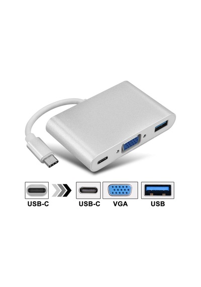 Type-c - Usb 3.0, Vga, Type-c Adaptör Kablosu 3in1 Hub