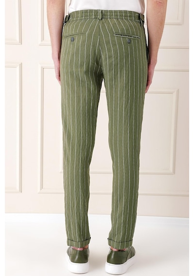 Efor Comfort Fit Yandan Tokalı Çizgili Keten Casual Haki Pantolon P 1151 Haki
