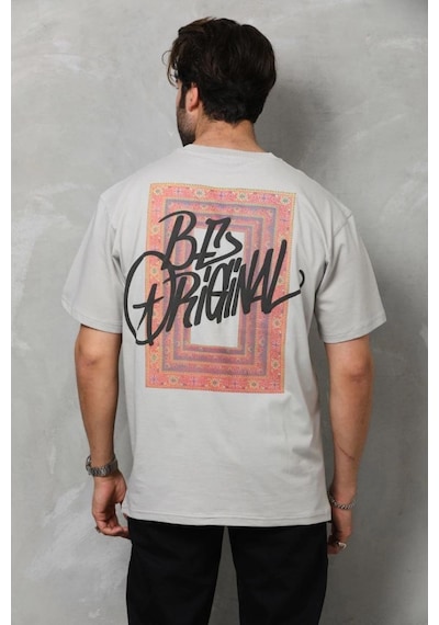 Erkek Baskılı T-shirt Kısa Kol Bisiklet Yaka Regular Fit Rahat Kalıp Tişört - Gri