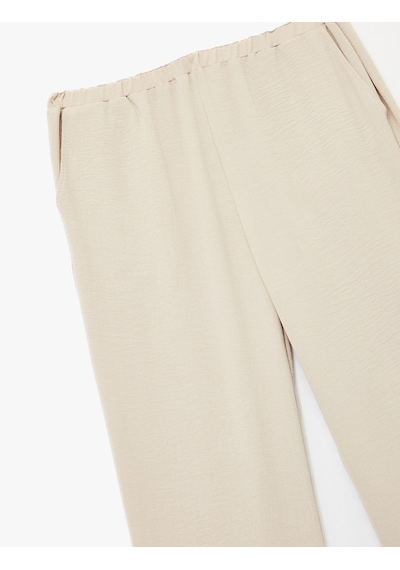 Koton Aerobin Kumaş Straight Fit Düz Bol Paça Pantolon Bej 5sak40552pw Ekru