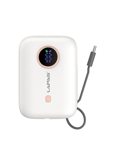 Taşınabilir Powerbank 10.000mah Lp-pw001 Dijital Led Göstergeli Type-c Kablolu Beyaz