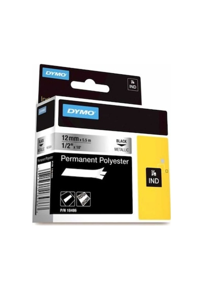 Dymo Rhino 18486 Polyester Şerit Metalik Gri/Siyah 12MM X 5.5M