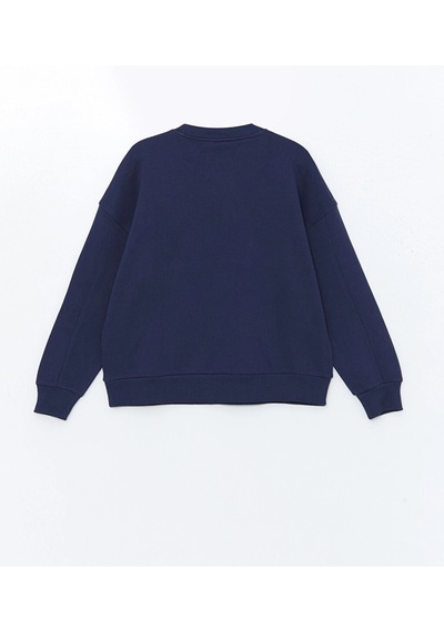 LC Waikiki Lcw Vision Lacivert Bisiklet Yaka Baskılı Oversize Kadın Kalın Sweatshirt Lacivert Hfh