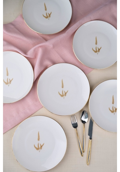 Tabak Evi Porselen Natura Marinum Altın Yaldız Pasta Tabağı 20,50cm 6 Lı Çok Renkli