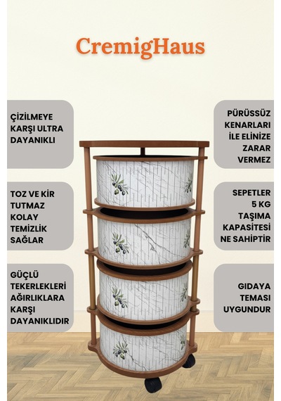 Ahşap Sebzelik Geleneksel Tasarım Yuvarlak Mermer Desenli 4 X 5 Kg Kapasiteli Hazır Gönderim Diğer