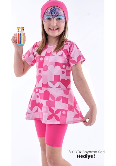 Zuzunga Kalp Desenli Pembe Kız Çocuk Boneli Mayo Takımı