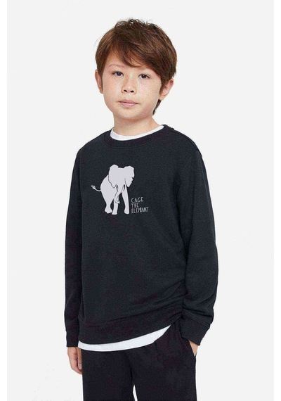 Tshirthane Cage The Elephant Baskılı Unisex Çocuk Siyah Sweatshirt Siyah