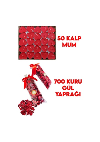Beysüs 50 Mum 700 Kuru Gül Yaprağı Kalpli Mum ve Kuru Gül Yaprakl
