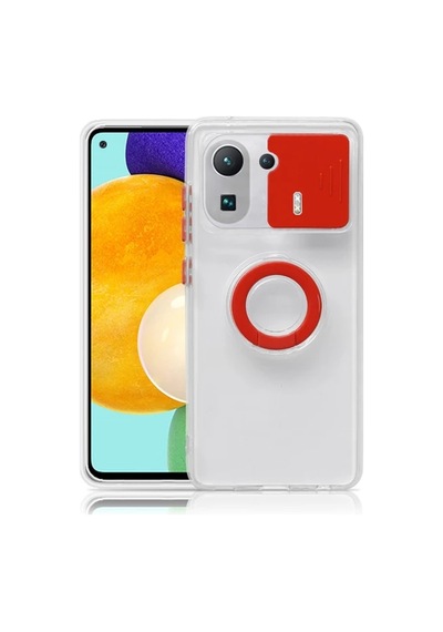 Ally Xiaomi Mi 11 Pro Kılıf Sürgülü Kamera Lens Korumalı Yüzük Standlı Silikon Kılıf- 5775