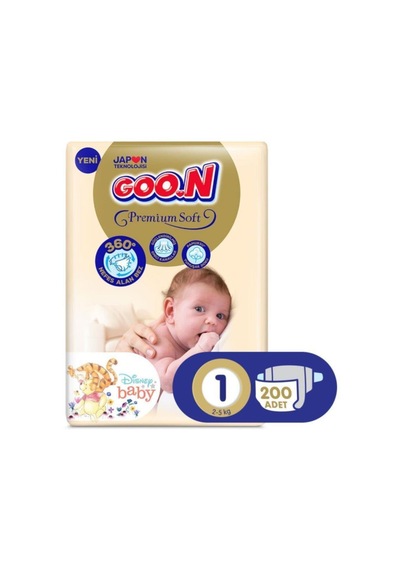 Goo N Goon Premium Soft Bebek Bezi 1 Beden Premium Bant 200 Adet