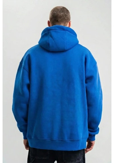 Butik İstanbul Erkek Saks Mavi Double Oversize 3 İplik Pamuklu Kapüşonlu Kanguru Cepli Sweatshirt Hoodie - Saks Mavi Saks Mavisi