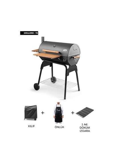 Grillord 75 Kömürlü Barbekü 1 Adet Döküm Izgaralı + Hediye Seti Önlük + Kılıf