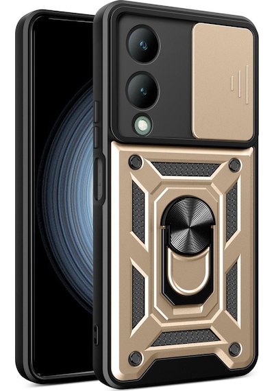 Vivo Y17s Uyumlu Kılıf Pars Lens Yüzüklü Silikon - Gold