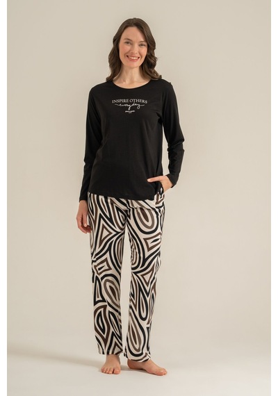 Pierre Cardin Kadın Inspire Others Everyday Siyah Uzun Kol Pijama Takım Pc9280-s-v1 Pc9280-s-v1