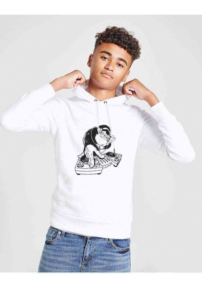 Tshirthane Arctic Monkey Baskılı Unisex Çocuk Kapüşonlu Beyaz Sweatshirt Beyaz