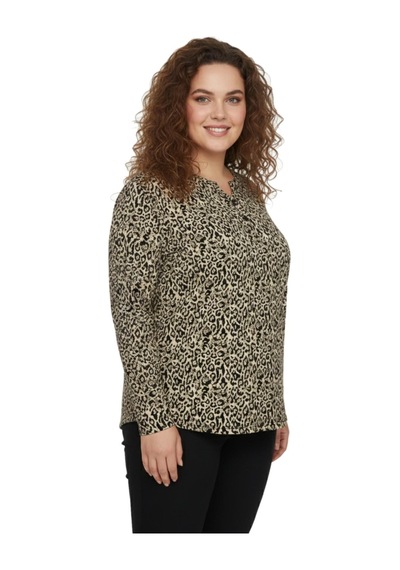 Linsolita Kadın V Yaka Baskılı 2 Düğmeli Bluz Bgl-st05098 Bej