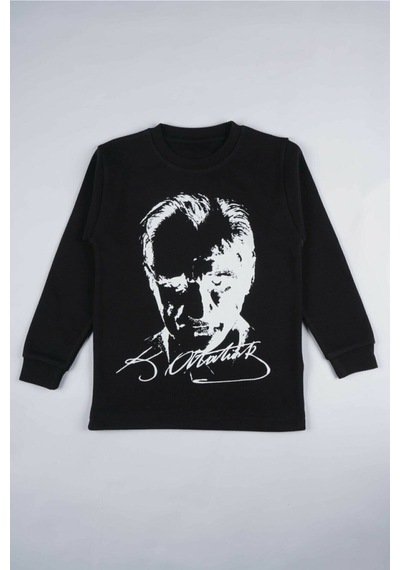 Genel Markalar Uzun Kollu Atatürk Baskılı T-shirt Siyah Siyah