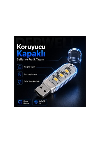 Yeni 2026 Kompakt Mini Usb Led Aydınlatma Taşınabilir Masa Lambası 3 Led Smd Parlak Beyaz Işık Laptop Pc Powerbank Uyumlu Şeffaf Gövde Koruyucu Kapaklı Kitap Okuma Kamp Gece Lambası Dayanıklı