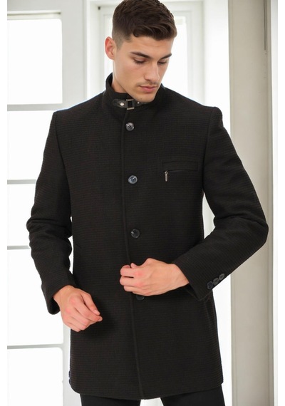 Plt8367 Dewberry Erkek Palto-düz Siyah-2 Düz Siyah-2