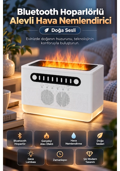 Castu Fs301 Bluetooth Hoparlörlü Alevli Hava Nemlendirici & Doğa Sesli Castu Fs301 Bluetooth Hoparlörlü Alevli Hava Nemlendirici & Doğa Sesli