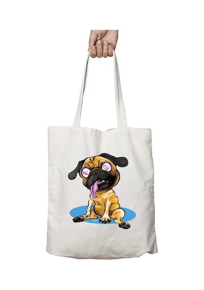 Art Hediye Pug Love İki Tarafı Kalıcı Baskılı Yıkanabilir Çanta Çok Renkli