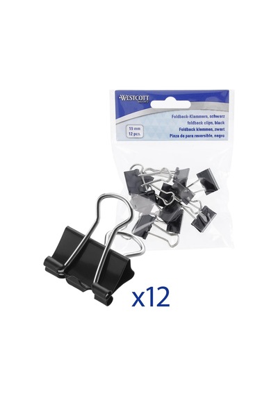 Westcott E-10711 00 Katlanır Mandallar, 19 Mm, Siyah, 12 Adet, Belgeler İçin Metal Mandallar, Sağlam Ve Tekrar Kullan