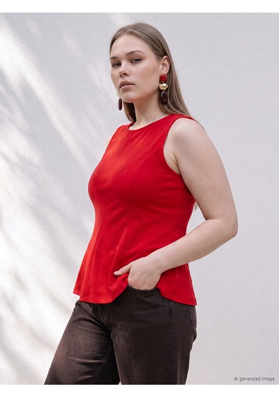 Lcwaıkıkı Curve Kırmızı Büyük Beden Fırfırlı Peplum Bluz