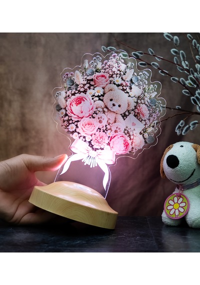 Tatlı Bir Sürpriz Ayıcık Buketi Şık Işıklı Çiçek Buketi Led Lamba Sevgiliye Pembe Güllü Solmayan Çiçek Lambası Hediyesi Tatlı Sürpriz Ayıcık