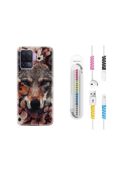 Oppo Reno 5 Lite Kılıf Kablo Koruyuculu Flowers Fox 1310