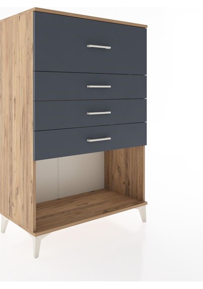 Hyperion Dolap 4 Çekmeceli 88x44x134 Çam-antrasit Atlas Çam