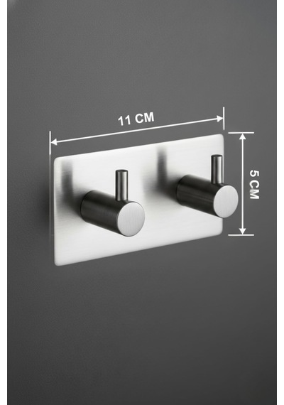 Deconox Paslanmaz Çelik Banyo Askısı, 2 Kancalı Kendinden Yapışkanlı Vidasız Duvar Askılığı, Havlu Bornoz Mutfak Askısı, 11 X 5 Cm, Gümüş 12 Izgara
