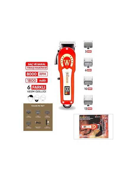 Saç - Sakal Kesme Traş Makinesi Ayarlanabilir Bıçak - 0,1mm-0,5mm 8000rpm 6 Farklı Kesim Mr-4800 4801