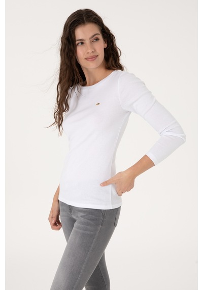 U.S. Polo Assn. Kadın Beyaz Slim Bisiklet Yaka Basic Sweatshırt 50315419-VR013